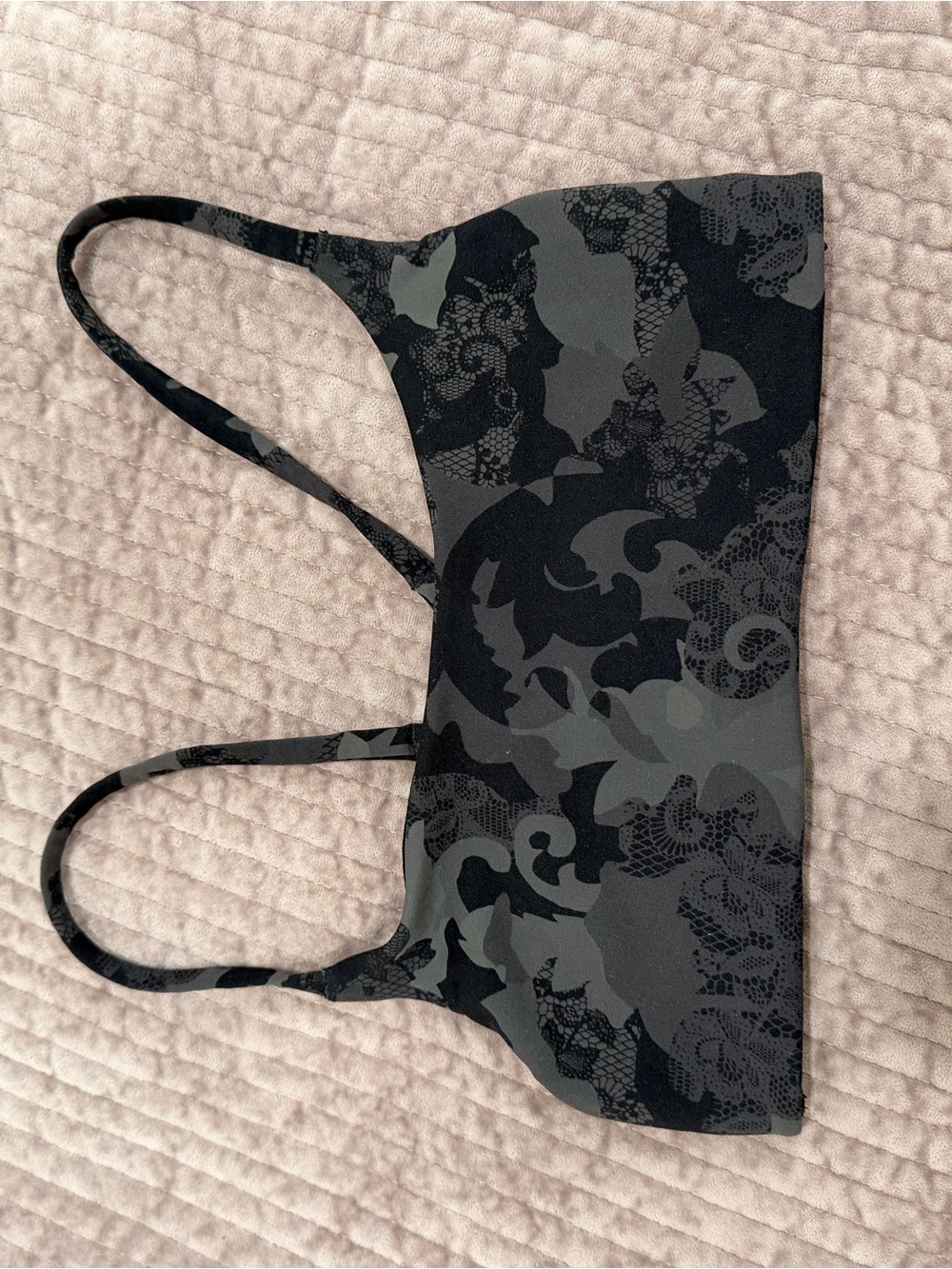 lululemon athletica Black and Gray Camo Lace-Print Sports Bra